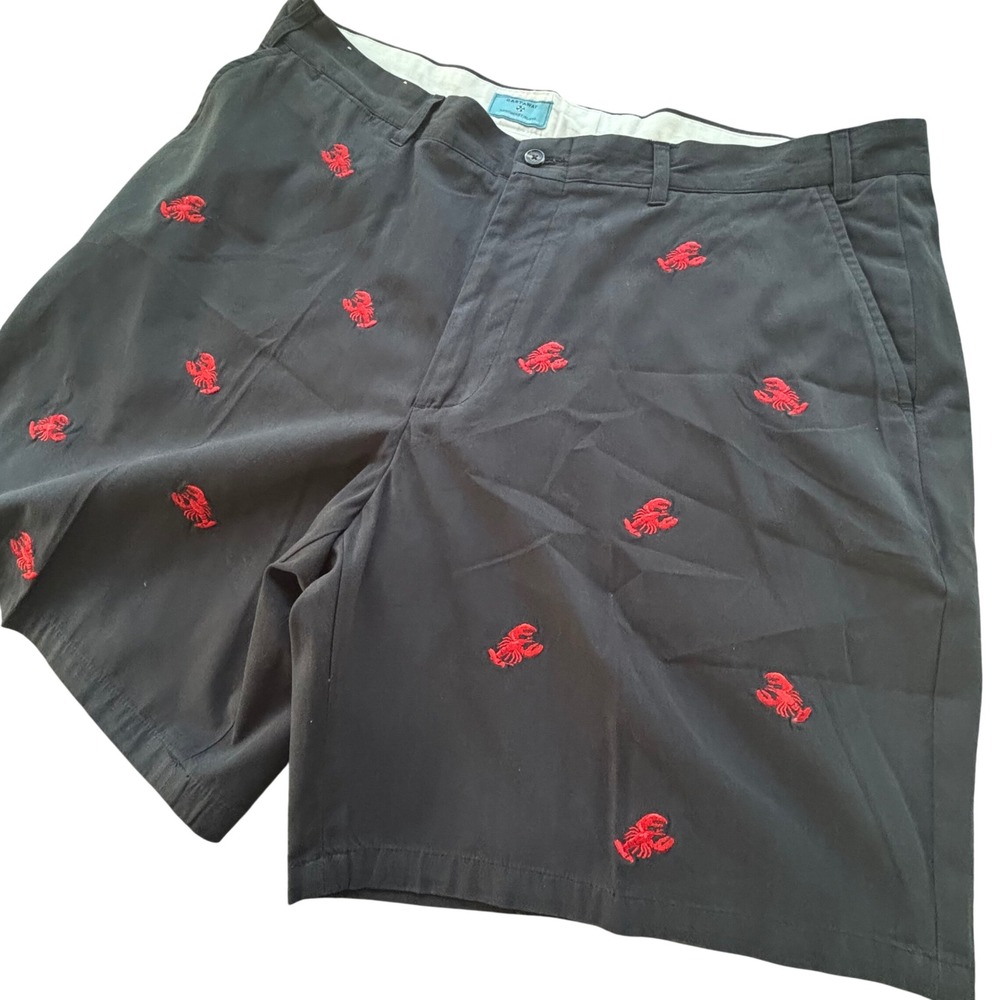 Castaway Nantucket Island Shorts Mens 42 Black Red Lobster Embroidered Preppy